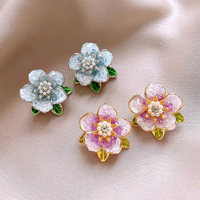 Anting-anting Bunga Gardenia Kristal Berkilauan Fesyen Grosir, Anting-anting Mutiara Alloy, Perhiasan Hadiah