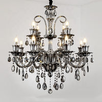 Usine Moderne Fumée Gris Lustre En Cristal De Luxe Pendentif Lampes pour Hôtel Villa Salon Suspendus Lustre En Cristal Lumières