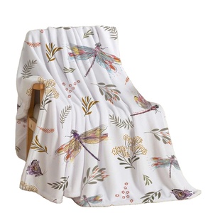 Lightweight Dragonfly Flower Print Flannel Fleece Blanket Soft Cozy Butterfly Plant Customized Throw Blanket for Sofa Couch <b>Bed</b> - Product Image 1