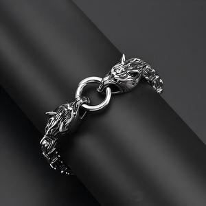 Personalized Men's Stainless Steel Vintage Chain Wristband Viking Fury <strong>Wolf</strong> Design Bracelet Gift <strong>Jewelry</strong> Wholesale - Product Image 5
