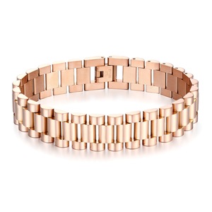 Bracelet personnalisé pour homme, chaîne à maillons, montre, or PVD 18 carats, étanche, acier inoxydable 15 mm, bijoux pour homme - Product Image 4
