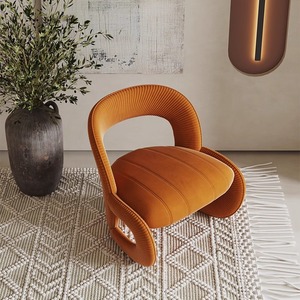 Sillón Individual Moderno de Terciopelo Naranja con Diseño Curvo para Sala de Estar - Product Image 2