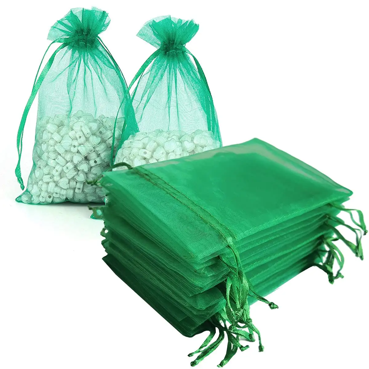 Mesh Green Clear Jewelry Gift Wrap Goody Package Sachet Drawstring 1000 Organza Bags for Baby Shower Christmas Party