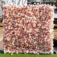 8 * 8ft personnalisé fête décorative artificielle soie Rose 3d rose fleur panneau mural toile de fond rouge pour la décoration de fête de mariage
