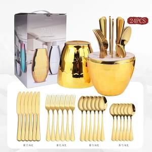 410 thép không gỉ 24-Piece Phương Tây thực phẩm thiết lập ánh sáng sang trọng bạc Vàng chai trang trí quà Tặng dao nĩa và muỗng dao kéo thiết lập - Product Image 5