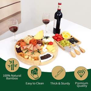 Grand plateau à fromage rond en bambou, plateau de service, plateau et couteau, cadeau pour femmes - Product Image 2