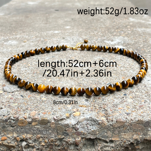 Collier de perles en pierre d'oeil de tigre naturel fait à la main de style vintage porte-bonheur et prospérité de 8mm pour la Saint-Valentin - Product Image 6