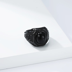 Retro Black Gemstone <b>Titanium</b> Steel <b>Ring</b> For Men Geometric Design Index Finger Jewelry Gift Occasion Stainless Steel - Product Image 3