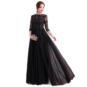 Black Evening Gown High Neck 3D Lace Empire Waist Long Sleeve Plus Size Coming Of Age Ceremony Dress - Product Image 5