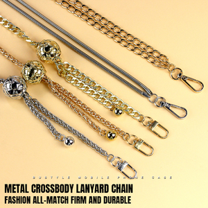 Custodia personalizzata in metallo dorato con cinturino per telefono per <span class=keywords><strong>iPhone</strong></span> 14 Pro 13 12 <span class=keywords><strong>11</strong></span> custodia in TPU Patch Chain Mirror custodia per cellulare di lusso - Product Image 3