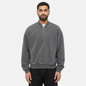 Custom Winter Embroidered Mens Half Zip <b>Mock</b> <b>Neck</b> Fleece Pullover Hoodie with Polyester/Cotton Blend-High Street Vintage Style - Product Image 1