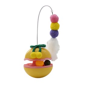 <b>Cat</b> Roly Poly Pom Pom <b>Toy</b> With Feather Stick Boredom Buster For <b>Cats</b> <b>Interactive</b> Play Green Yellow Red - Product Image 2