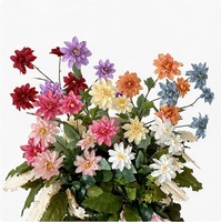 Rangkaian Bunga Dahlia Realistis 4 Tangkai untuk Pernikahan & Hari Valentine, Dekorasi Taman Buatan, Bunga Sutra Buatan Tangan