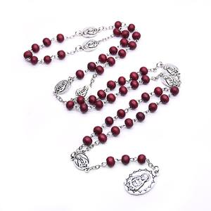 Novedoso Collar Rosario <span class=keywords><strong>de</strong></span> los Siete Dolores <span class=keywords><strong>de</strong></span> la Virgen María con Cuentas <span class=keywords><strong>de</strong></span> Madera Bañado en Plata para Oración Cristiana Católica por Sublimación - Product Image 2
