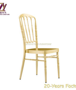 Napoleón Restaurante Silla de comedor Marco dorado de lujo Banquete de boda de clase alta Alquiler de fiesta Estilo apilable Metal - Product Image 3