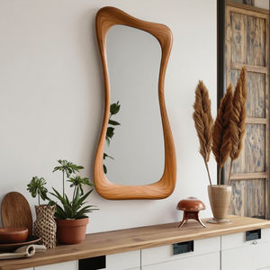 <span class=keywords><strong>Specchio</strong></span> a Figura Intera Moderno con Cornice in Legno, Design Irregolare <span class=keywords><strong>Curvo</strong></span>, per Camera da Letto, Soggiorno, Corridoio, Arredamento Elegante - Product Image 6