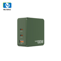 Cargador Rápido NIUBAILE 100W EU/US USB PD QC3.0, 1 Puerto USB + 2 Puertos Tipo-C, Material ABS Ecológico para Auriculares y Teléfonos Móviles
