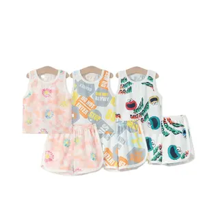 Groothandel Zomer Jongens Baby Mouwloos Vest Broek Set Meisjes Homewear Kinderkleding