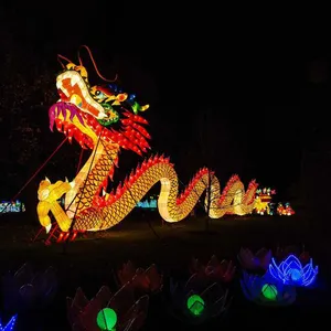 Наружный Ландшафтный реквизит китайские Животные Дракон Шелковый фонарь праздничные украшения со светодиодной подсветкой для продажи