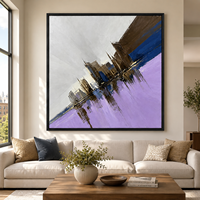 Peinture à l'huile moderne abstraite de paysage urbain violet sur toile, peinte à la main, avec couteau à palette, taille personnalisée, art mural pour hôtel