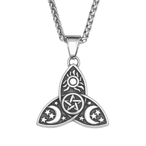 Yunnique Collar de acero inoxidable con colgante de triple diosa, diseño de sol, estrella y luna, joyería unisex, regalo - Product Image 5
