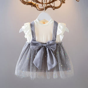 Nuevo Vestido <span class=keywords><strong>de</strong></span> Niña con Cuello Redondo y Mangas Volantes, Falda con Lazo y Encaje, Diseño Sólido, Estilo Princesa <span class=keywords><strong>Academia</strong></span> para Verano - Product Image 2