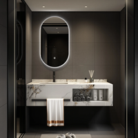 Conjunto de Muebles de Baño de Pared Premium Personalizados con Lavabo Cerámico Empotrado y Encimera de Piedra Sinterizada para Proyectos Hoteleros