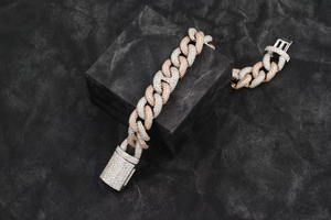 Fashion Forward Diamond 14mm Cuban Link <b>Bracelet</b> Two Tone Rose Gold Silver 14K Gold Plated Unisex 9 Inch Jewelry - Product Image 2