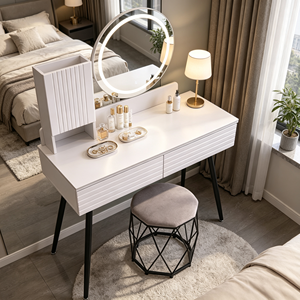 Modern Makeup <b>Vanity</b> With Lighted <b>Mirror</b> Storage Drawers Bedroom <b>Dressing</b> <b>Table</b> With Stool - Product Image 5