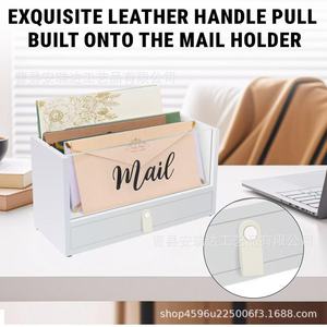 Desktop Mail Organizer Box With Drawer For Office <b>Desk</b> Storage Rectangle Shape <b>Wall</b> Mounted Type 2 Layer Tidy Stationery Holder - Product Image 5