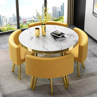 Mobilier de luxe en métal doré pour restaurant ensemble table à manger en marbre avec 4 chaises à vendre