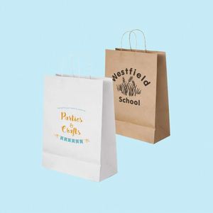 Sacs en papier kraft blanc et brun à prix de gros, sacs cadeaux avec poignées, emballage personnalisé recyclable - Product Image 1
