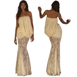Vestido de Gala para Mujer Whimsigoth con Panel de Encaje, Fruncido, Dobladillo Asimétrico, Estilo Bandeau y Cola Larga - Product Image 1