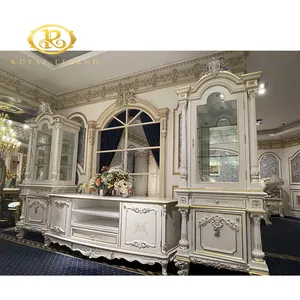 High Quality European Dining Room Classical Furniture Golden Wooden Sideboard Cabinets Sets