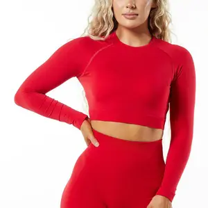 OEM Women Cropped long Sleeve Workout Tops Fit Women Fitness Yoga Wear Sports T Shirts Running Gym Clothing