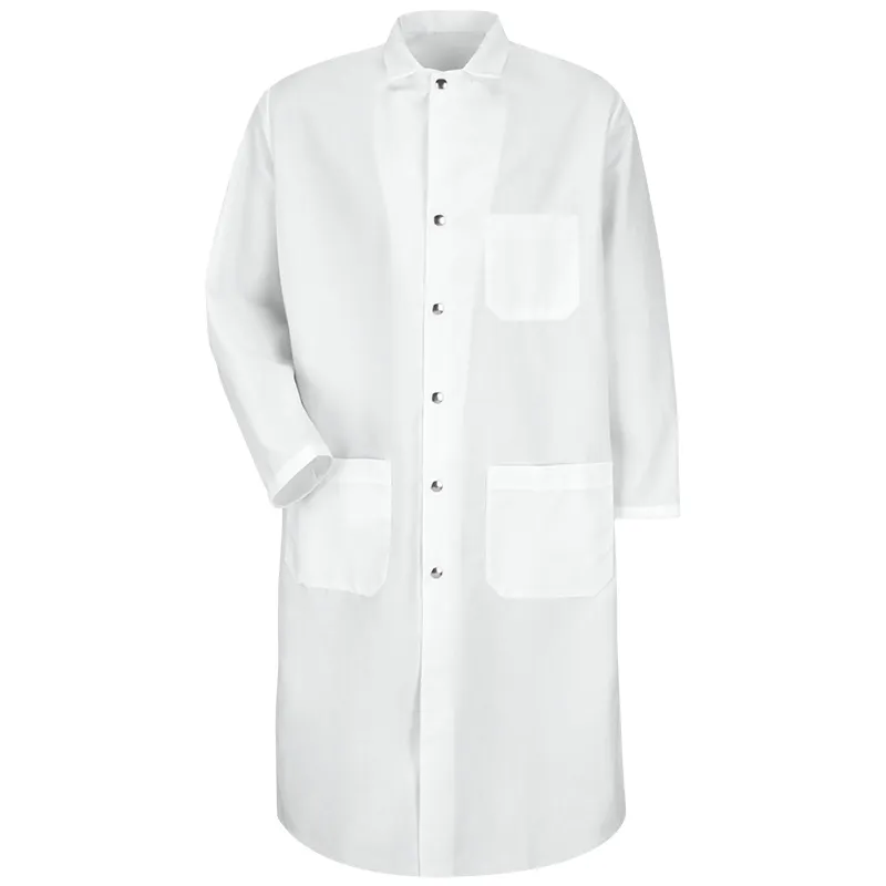 الأكثر مبيعًا تصميمات مخصصة للجانبين مع غبار الطبيب أكمام طويلة سموك صيدلية موحدة ثوب مريلة بيضاء للطبيب