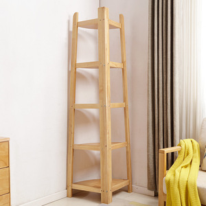 <b>Solid</b> <b>Wood</b> Durable Corner <b>Shelving</b> Unit 5 Tier Natural/Walnut Color Storage Display Rack for Living Room - Product Image 3