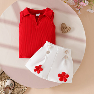 Completo Estivo Casual per Ragazze Europee e Americane, Top Senza Maniche con Scollo a V in Cotone Stampato, Pantaloncini <span class=keywords><strong>Bianchi</strong></span> con Applicazioni Traspiranti - Product Image 5