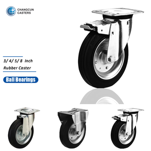 Roues industrielles européennes à roulement à billes, 3/4/5/8 pouces, roues en caoutchouc robustes, frein, meubles, grande capacité de charge - Product Image 1