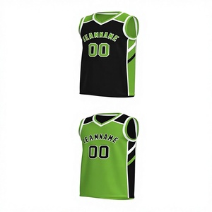 Camiseta de Baloncesto Sublimada Personalizada con Nombre de Equipo 00 Verde Negro Cuello en V Sin Mangas Absorbe la Humedad Ropa Unisex para Adultos - Product Image 1