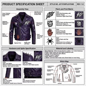 Chaqueta de Motociclista Personalizada de Piel de Oveja Encerada con Tachuelas para Hombre, Parche Bordado con Púas <span class=keywords><strong>en</strong></span> el Hombro, Estilo Gótico, de Cuero Genuino, Ropa Exterior de Moto OEM - Product Image 3