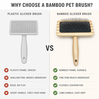 Brosse démêlante pour animaux de compagnie avec manche en bambou et aiguilles en acier, pour chiens et chats à poils longs et moyens, avec trou de suspension