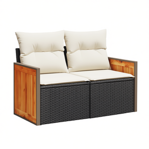 Divano da Giardino a 2 Posti Stile Moderno in Rattan PE Nero, Arredo Esterno con Cuscini in Schiuma ad Alta Densità, Design Impermeabile - Product Image 1
