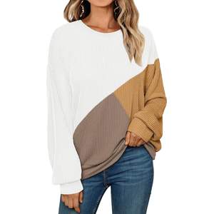 2025 2025 <b>Women's</b> Long Sleeve Crewneck <b>Top</b> Color Block Embroidered Logo Loose Fit Knitted XL 2XL Sizes <b>for</b> Autumn Spring - Product Image 2