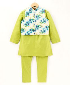 Conjunto de Kurta Verde, Pijama y Chaqueta Estampada de Ropa Tradicional Étnica para Niños Twisha (6 Meses - 8 Años) - Product Image 1