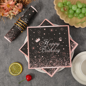 Pink Birthday Themed Square Paper Napkins 330mm Gold Foil Stamp Double Layer For Party Celebration - Product Image 3