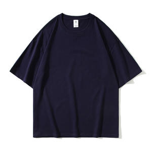 T-shirt en jersey de coton noir surdimensionné pour homme, manches courtes, col rond, coupe décontractée, couleur unie, tricoté, teint uni - Product Image 5