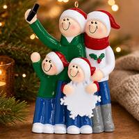 Ornement de Noël en résine pour groupe familial avec smartphone et flocon de neige, motif pull vert moderne, à suspendre à l'arbre, cadeau