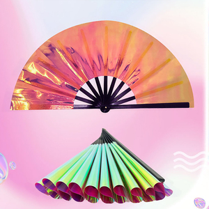 Éventail Holographique Kung Fu de 33 cm avec Côtes en Plastique PVC, Éventail Laser pour Spectacles de Bar et Scène, Éventail Irisé à Clipser pour Boîte de Nuit - Product Image 6