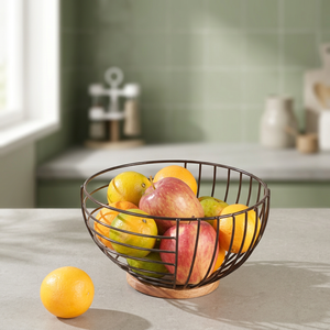Panier à fruits rond en métal pour la cuisine, 40x40x25cm, design minimaliste durable, conteneur alimentaire à un seul niveau - Product Image 4